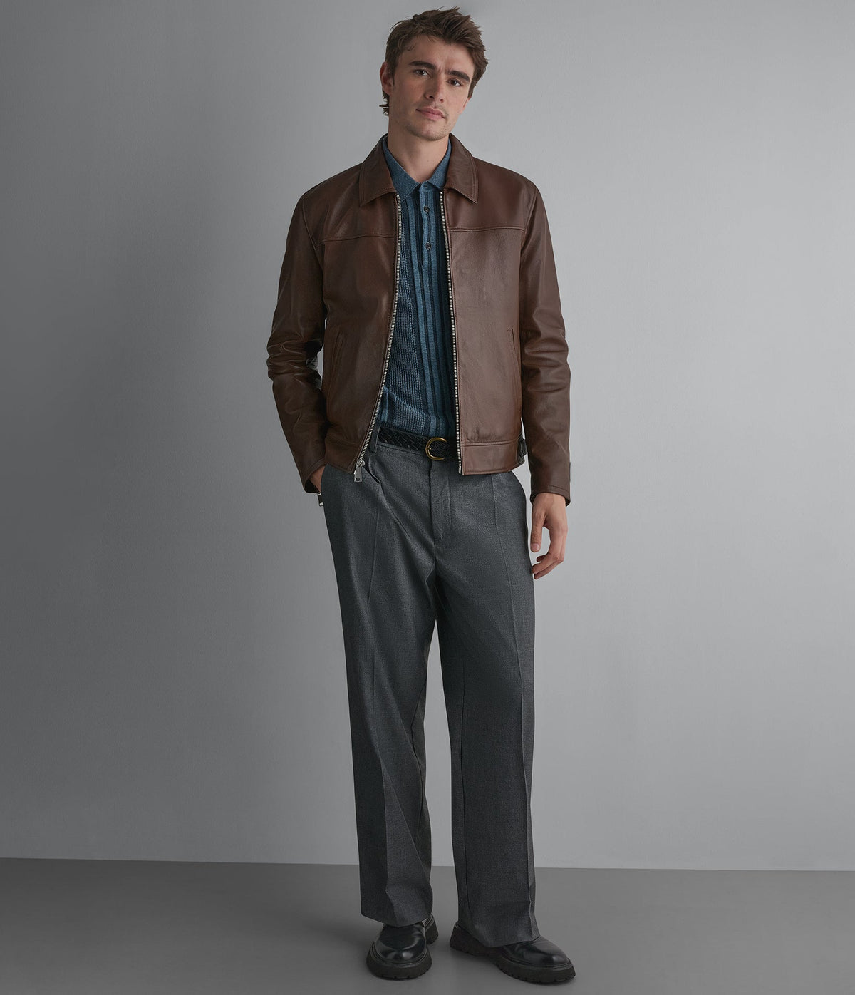 Teddy Leather Zip Up Jacket