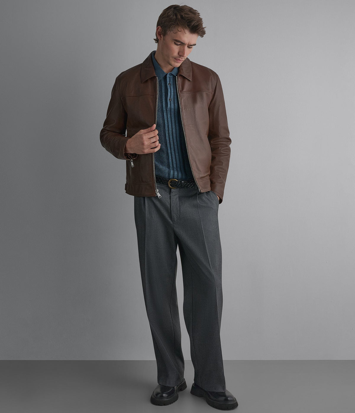 Teddy Leather Zip Up Jacket