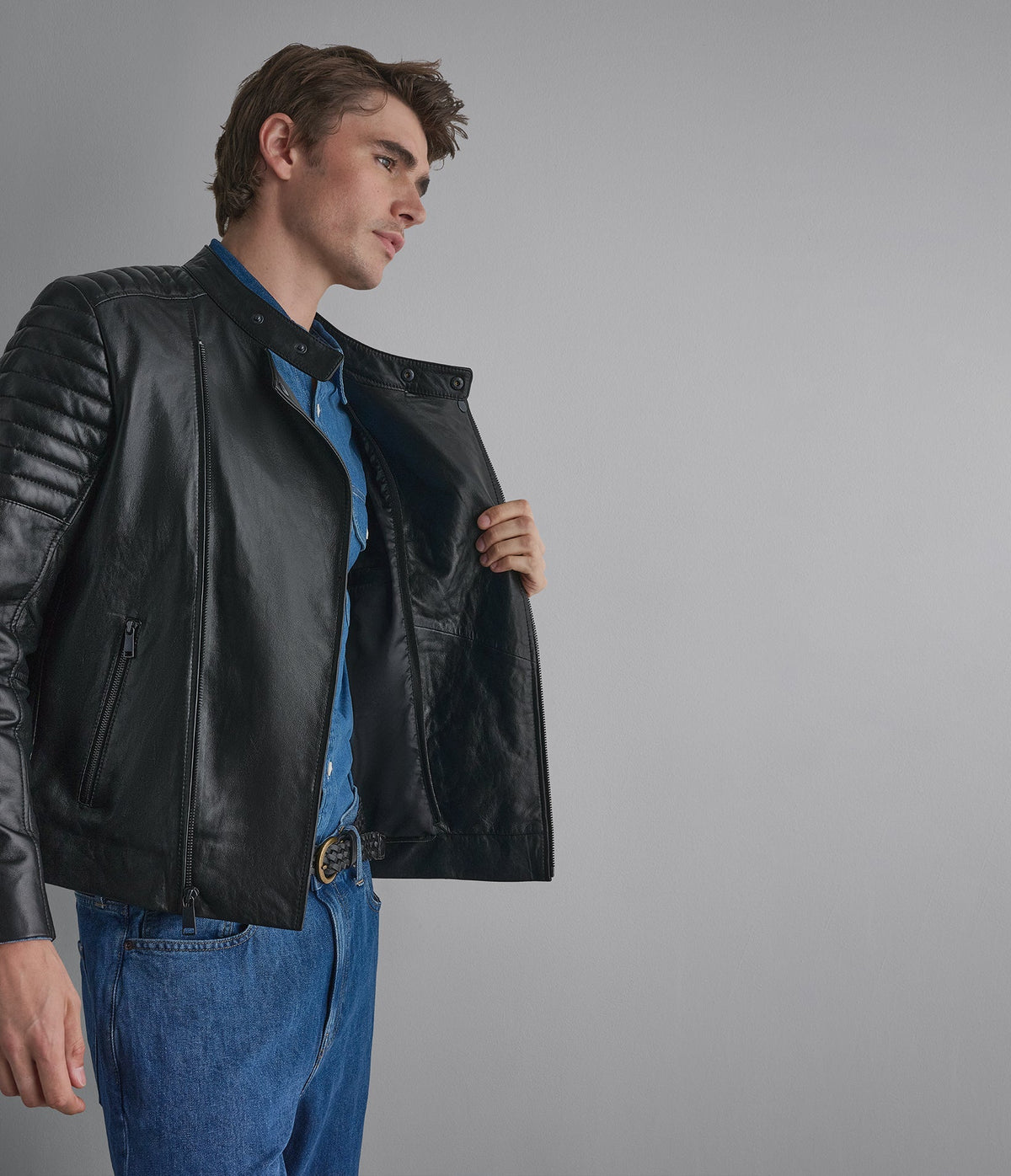 Andres Leather Moto With Zip Off Hood
