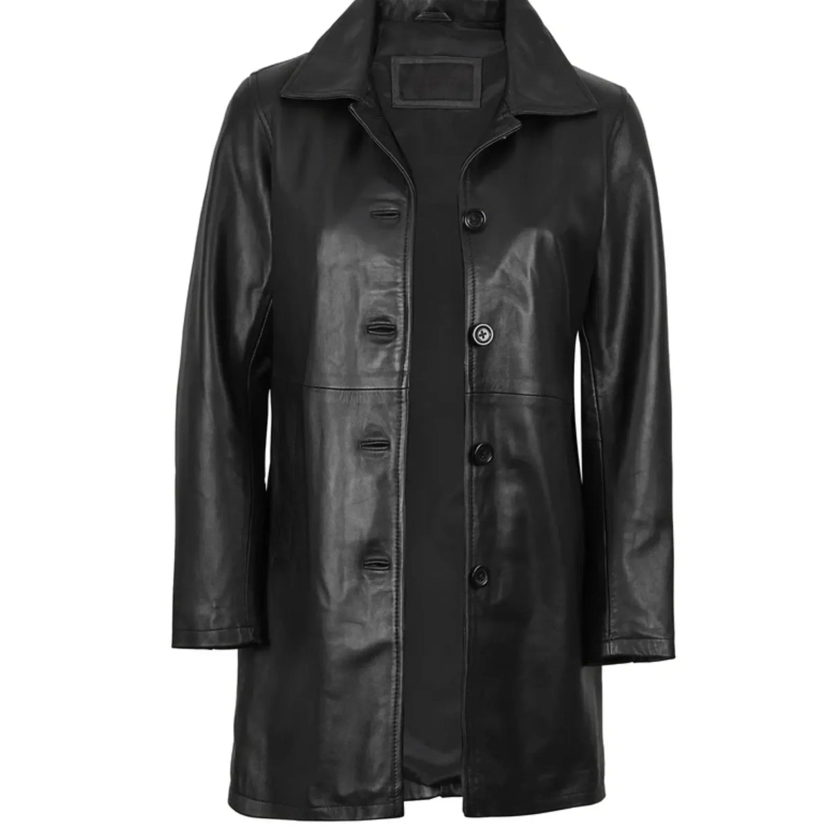 Sowachi Winella - Women's Black 3/4 Length Leather Car Coat