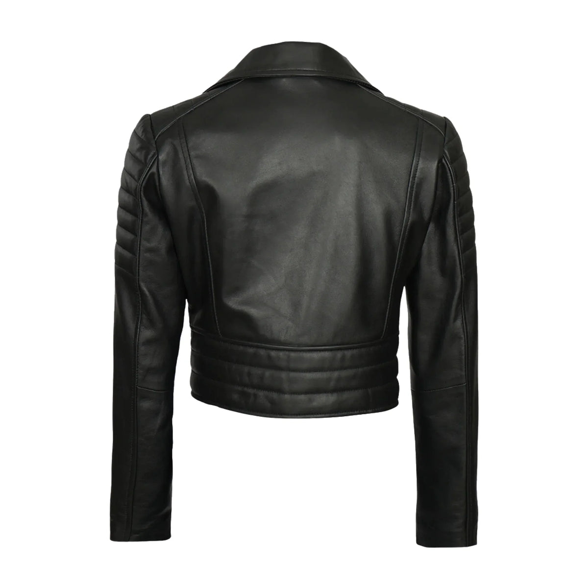 Women Asymmetrical Black Cropped Biker Style Sheepskin Leather Jacket