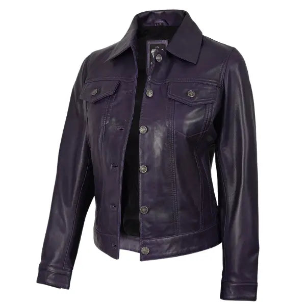 Sowachi Violetta - Women's Purple Leather Trucker Jacket