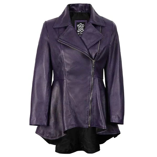 Sowachi Mirelle - Women's Purple Peplum Motorcycle Leather Jacket