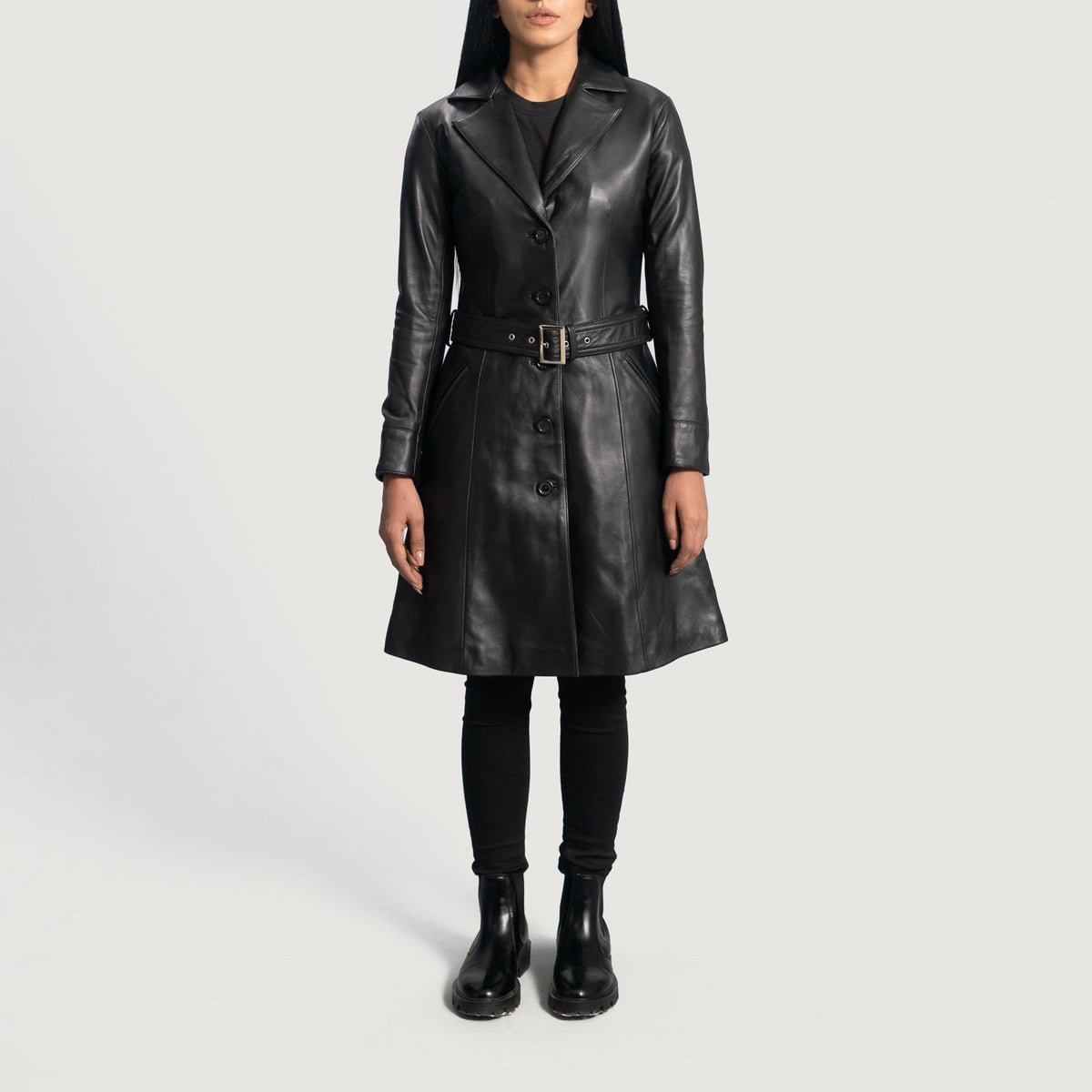 Sowachi Moonlight Black Leather Trench Coat