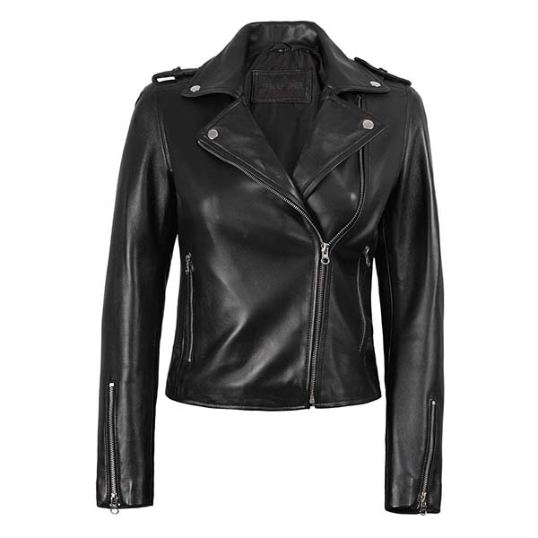 Sowachi Ravelle - Women's Black Asymmetrical Biker Leather Jacket