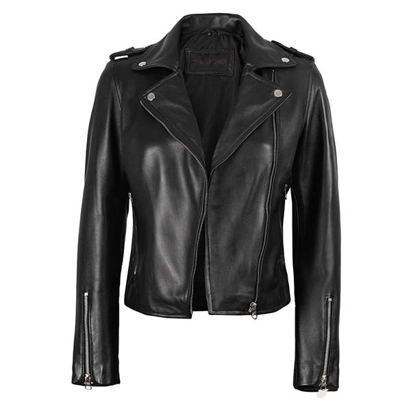 Sowachi Ravelle - Women's Black Asymmetrical Biker Leather Jacket