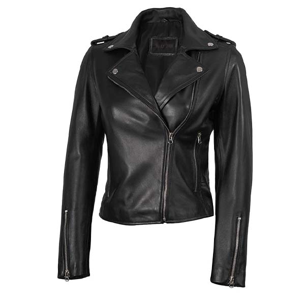 Sowachi Ravelle - Women's Black Asymmetrical Biker Leather Jacket