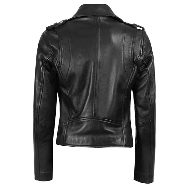 Sowachi Ravelle - Women's Black Asymmetrical Biker Leather Jacket