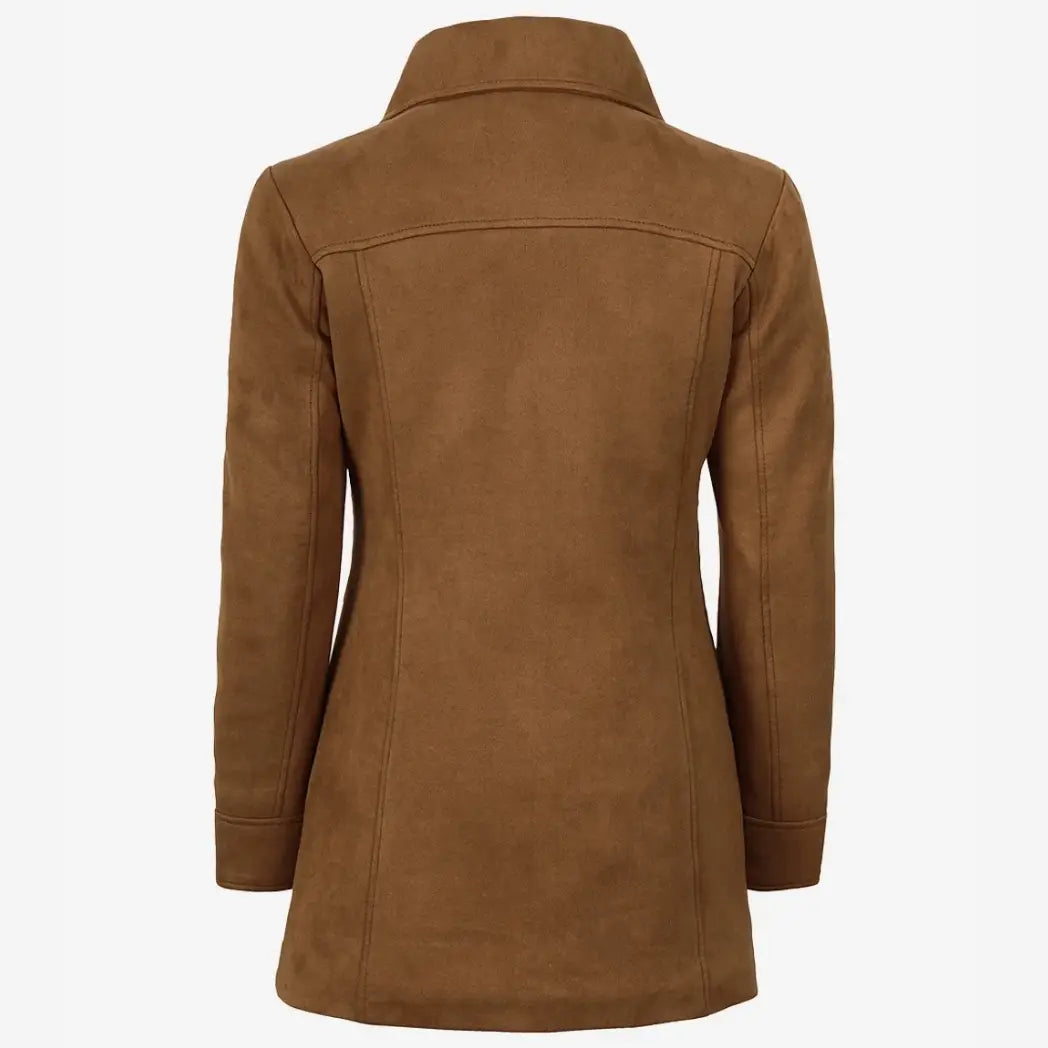 Sowachi Women's 3/4 Length Button Down Light Brown Faux Suede Coat