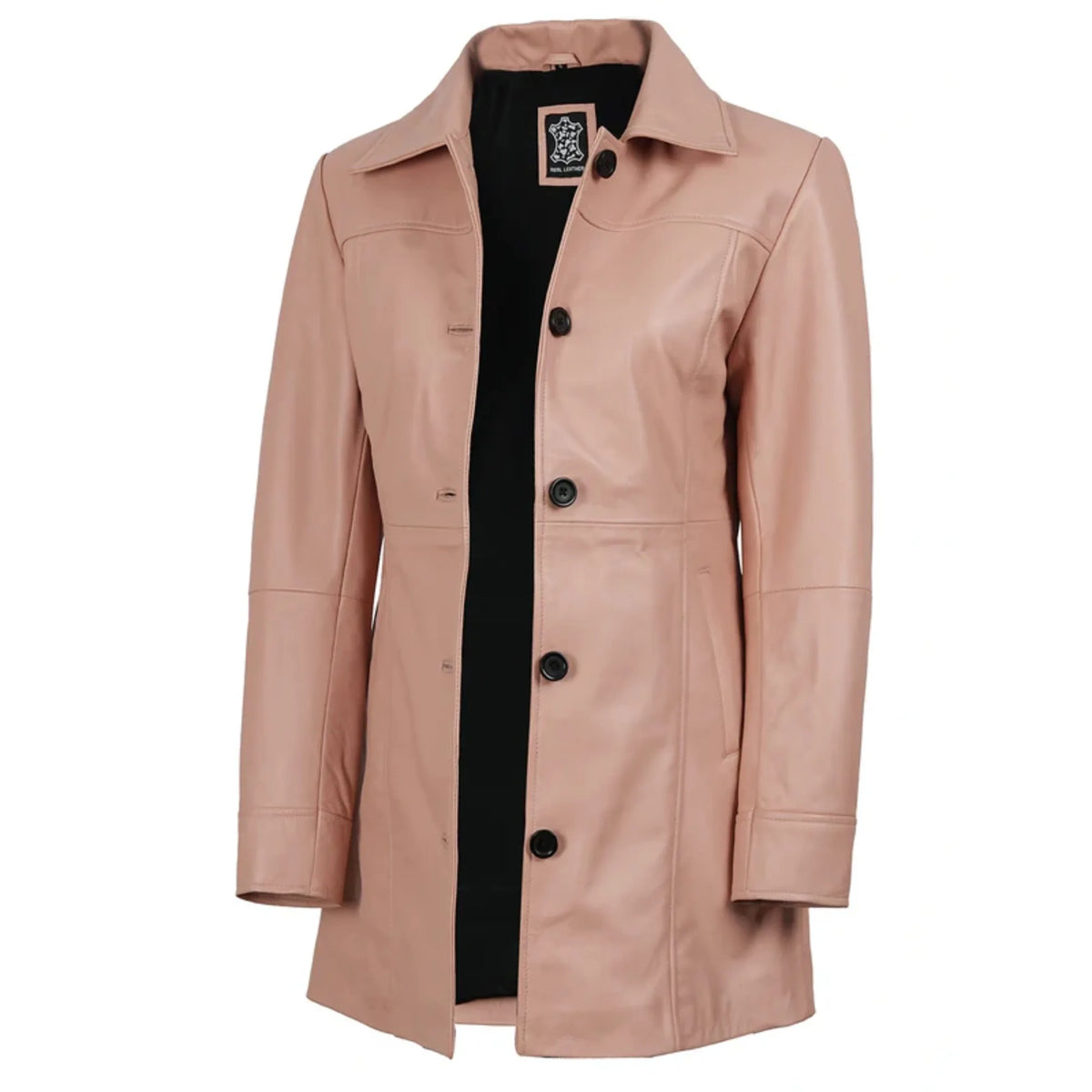 Sowachi Women’s 3/4 length Pink Real Leather Car Coat