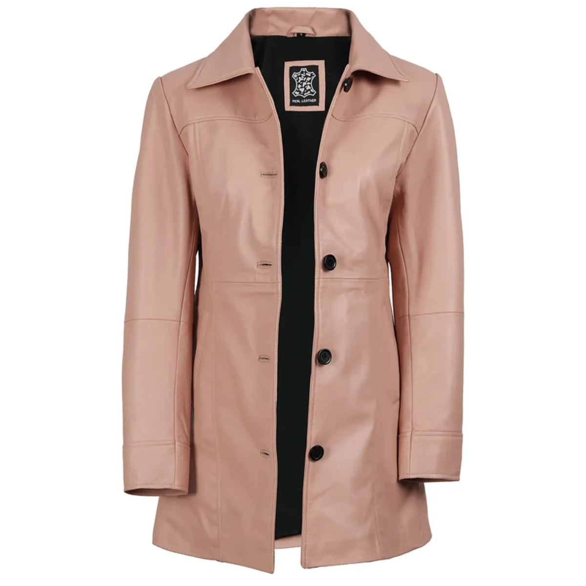Sowachi Women’s 3/4 length Pink Real Leather Car Coat