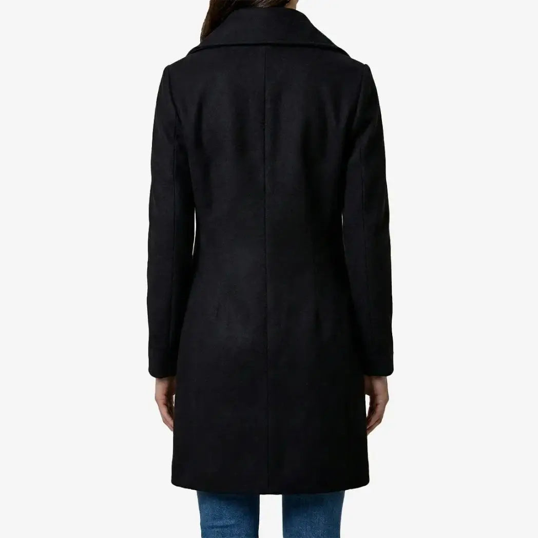 Sowachi Women's Black Double-Breasted Wool Overcoat