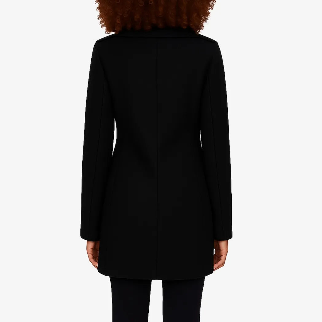 Sowachi Women's Black Double Breasted Wool Peacoat