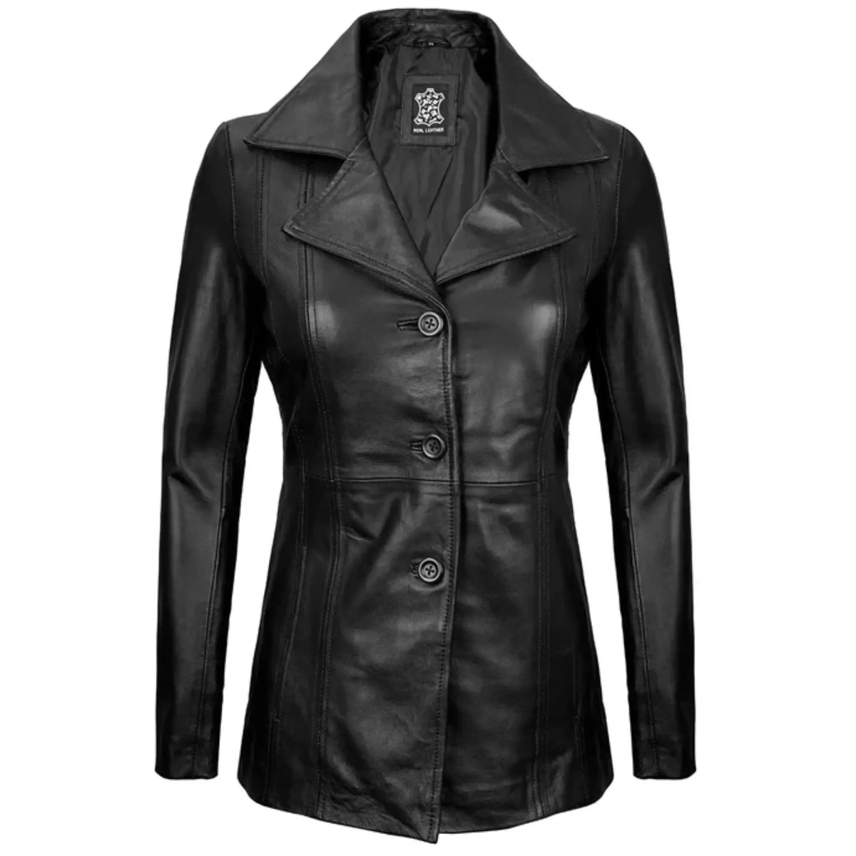 Sowachi Marvelle - Women's Black Three Button Leather Blazer