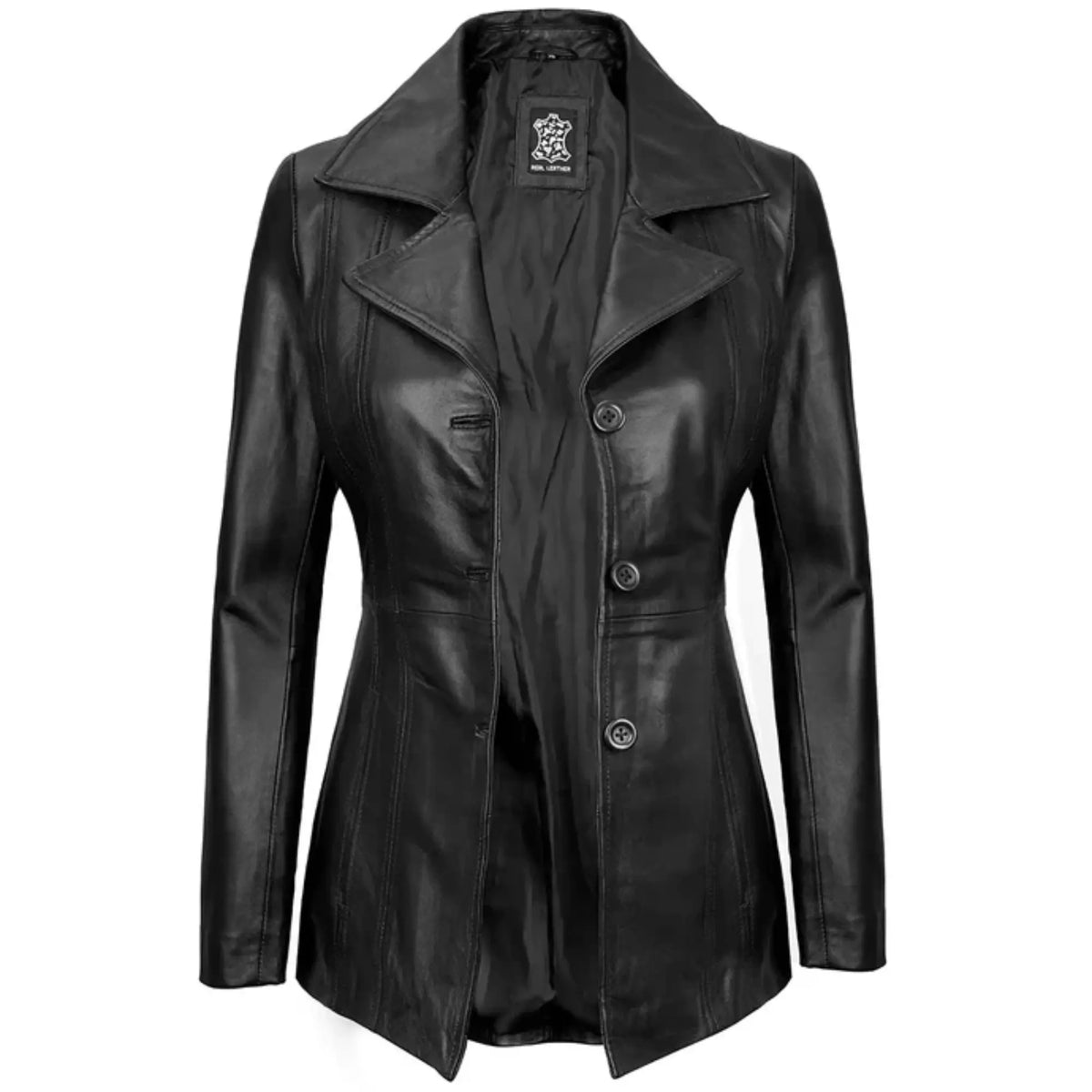 Sowachi Marvelle - Women's Black Three Button Leather Blazer