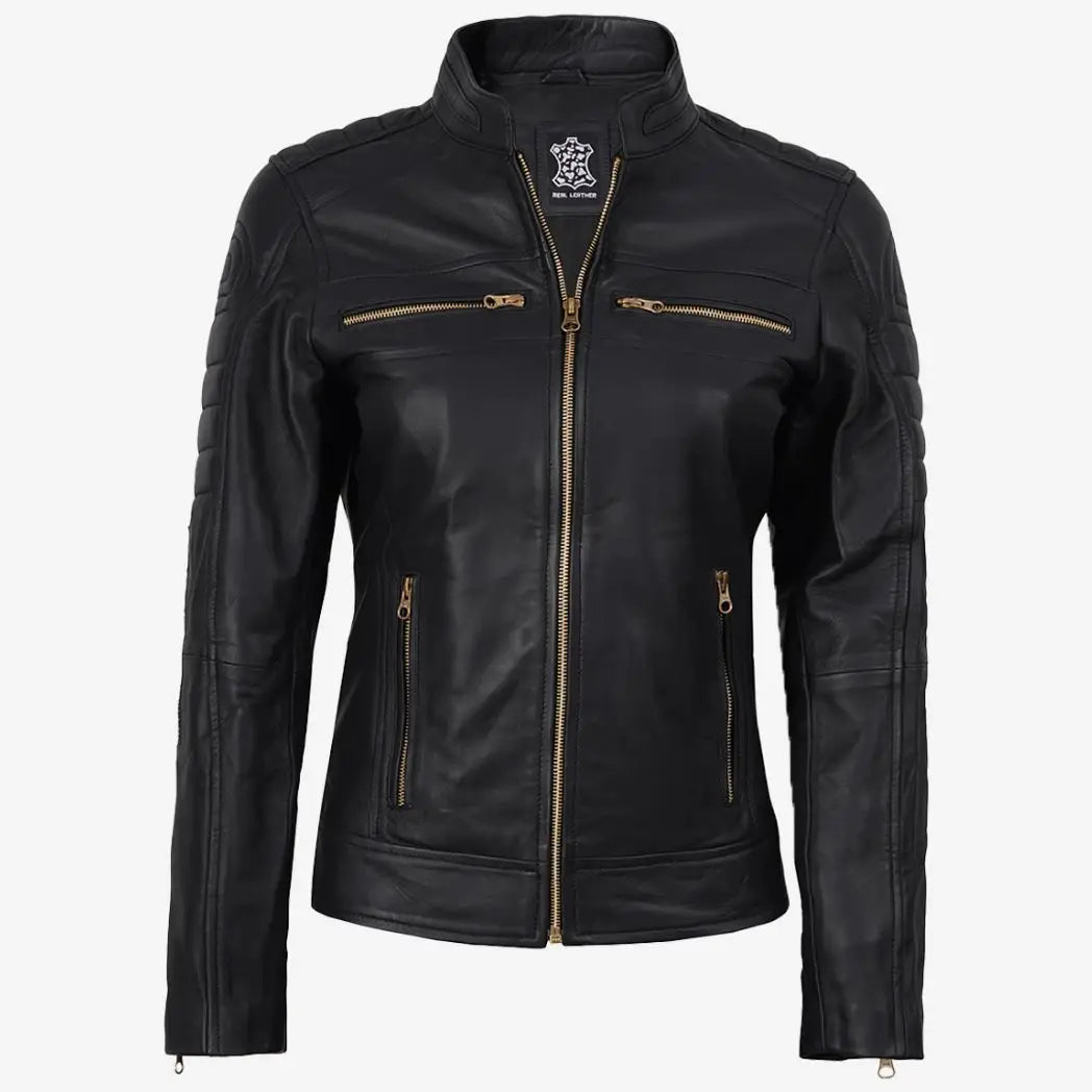 Sowachi Women's Black Leather Real Lambskin Leather Jacket