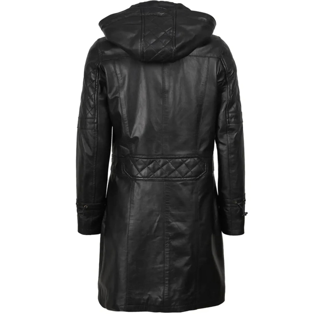 Sowachi Zelvanna - Women's Black Quilted Leather Coat with Detachable Hood