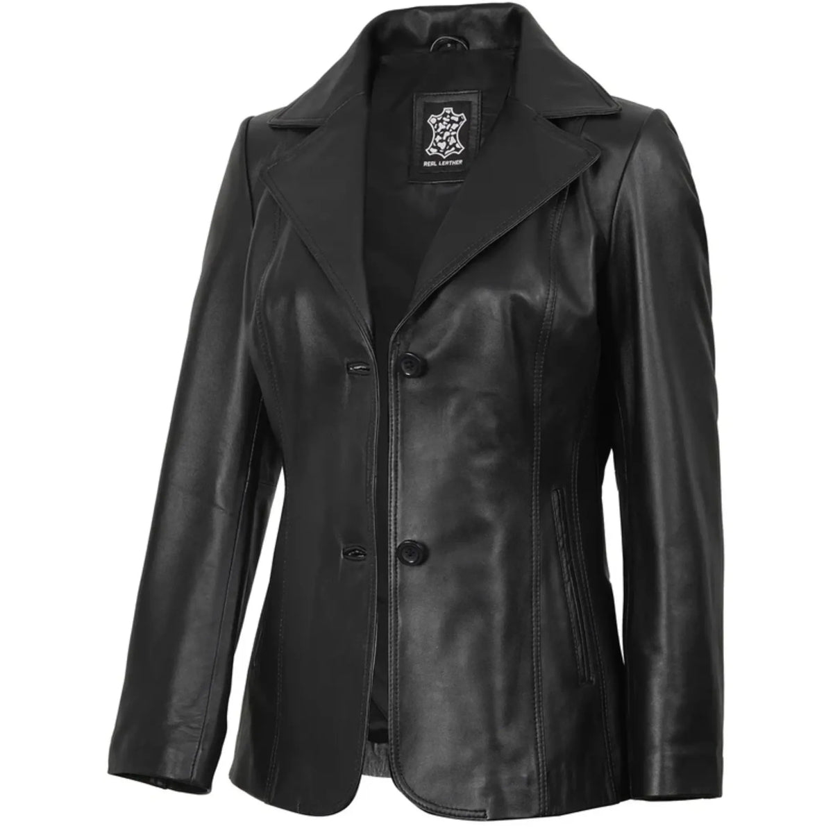 Sowachi Velisse - Women's Black Two Button Leather Blazer