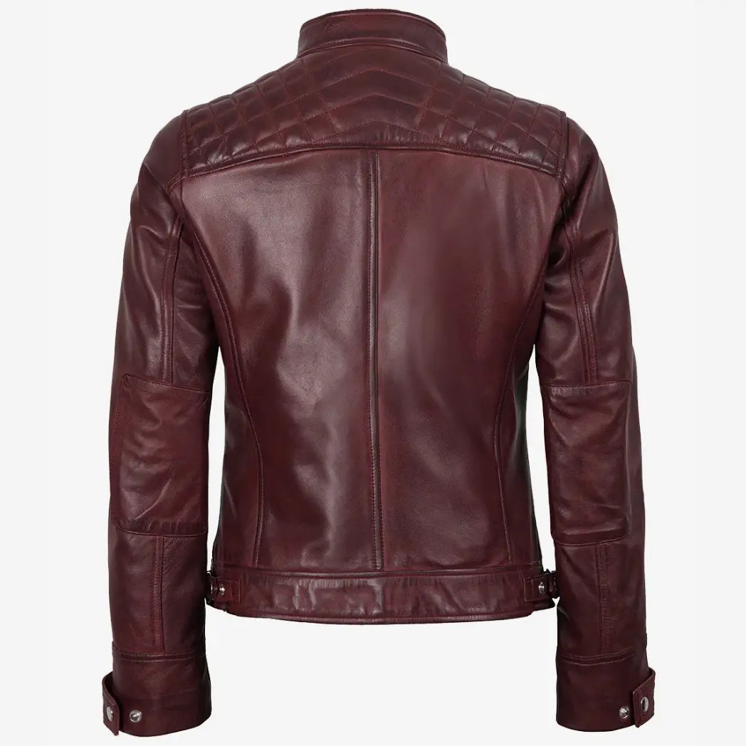 Sowachi Women's Burgundy Real Lambskin Leather Biker Style Jacket