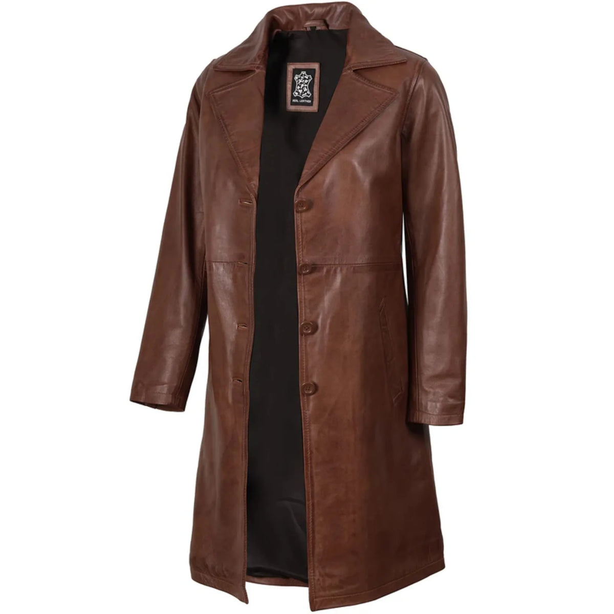 Sowachi Cavellia - Women's Cognac Brown 3/4 Length Leather Coat