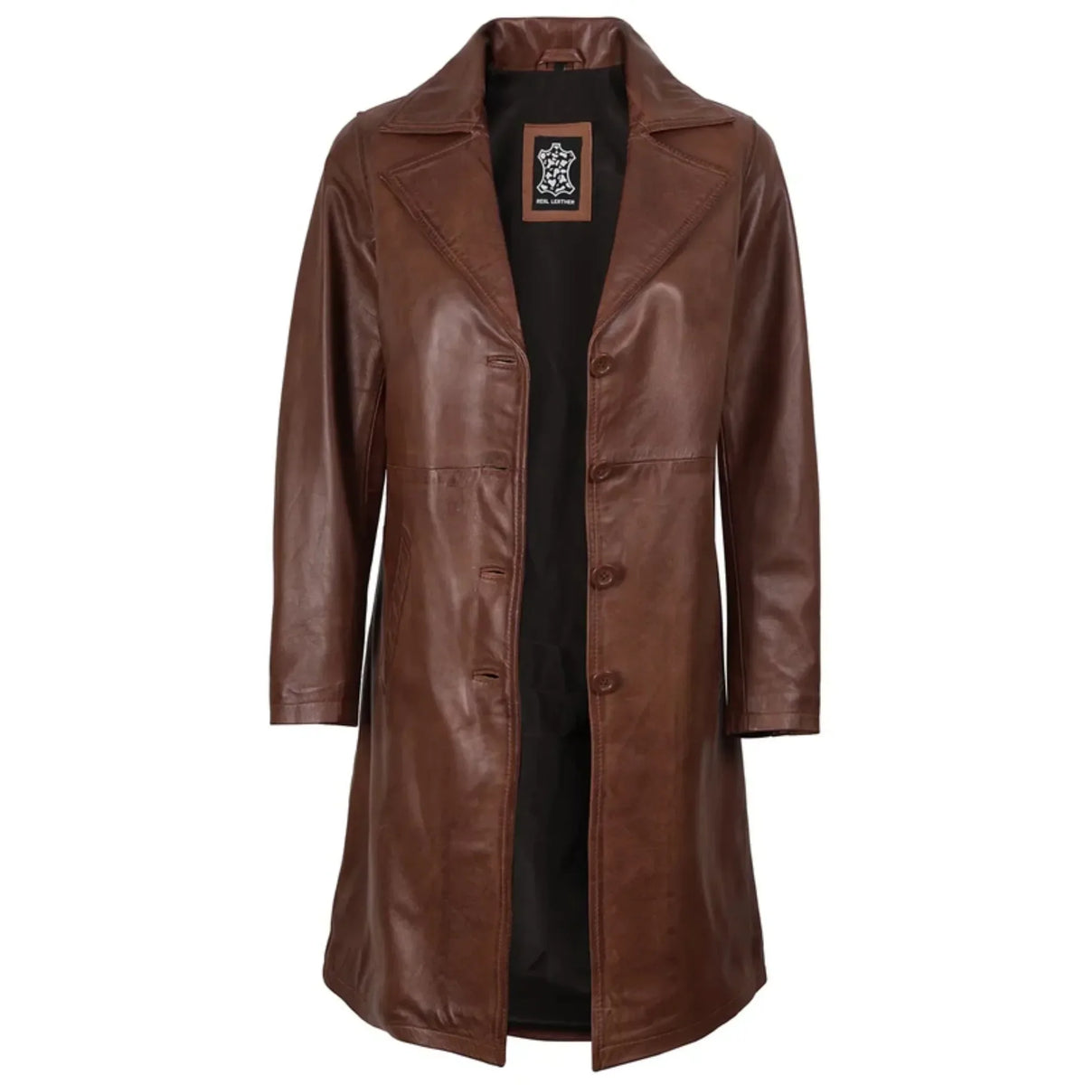 Sowachi Cavellia - Women's Cognac Brown 3/4 Length Leather Coat