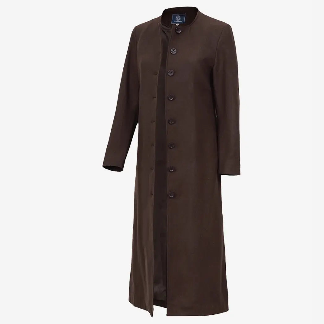 Sowachi Women's Collarless Dark Brown Wool Coat