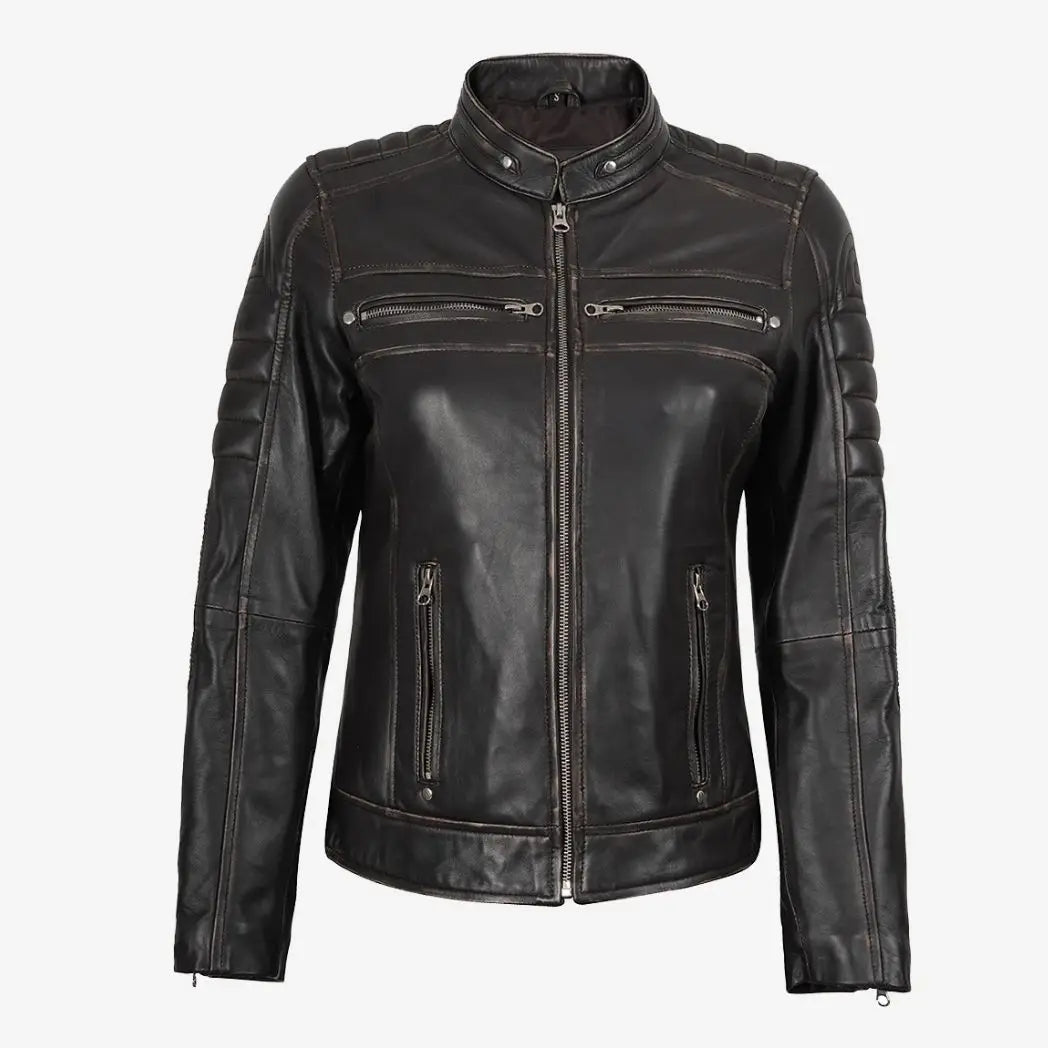 Sowachi Women's Distressed Brown Real Lambskin Leather Jacket