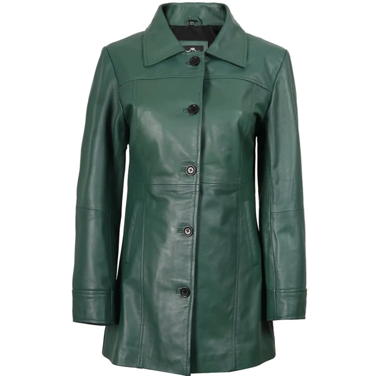 Sowachi Kandis - Women's Green 3/4 Length Leather Car Coat