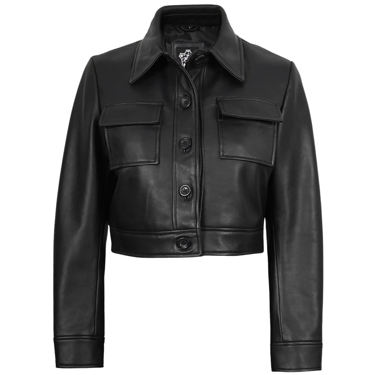 Sowachi Women's Leather Black Cropped Trucker Jacket