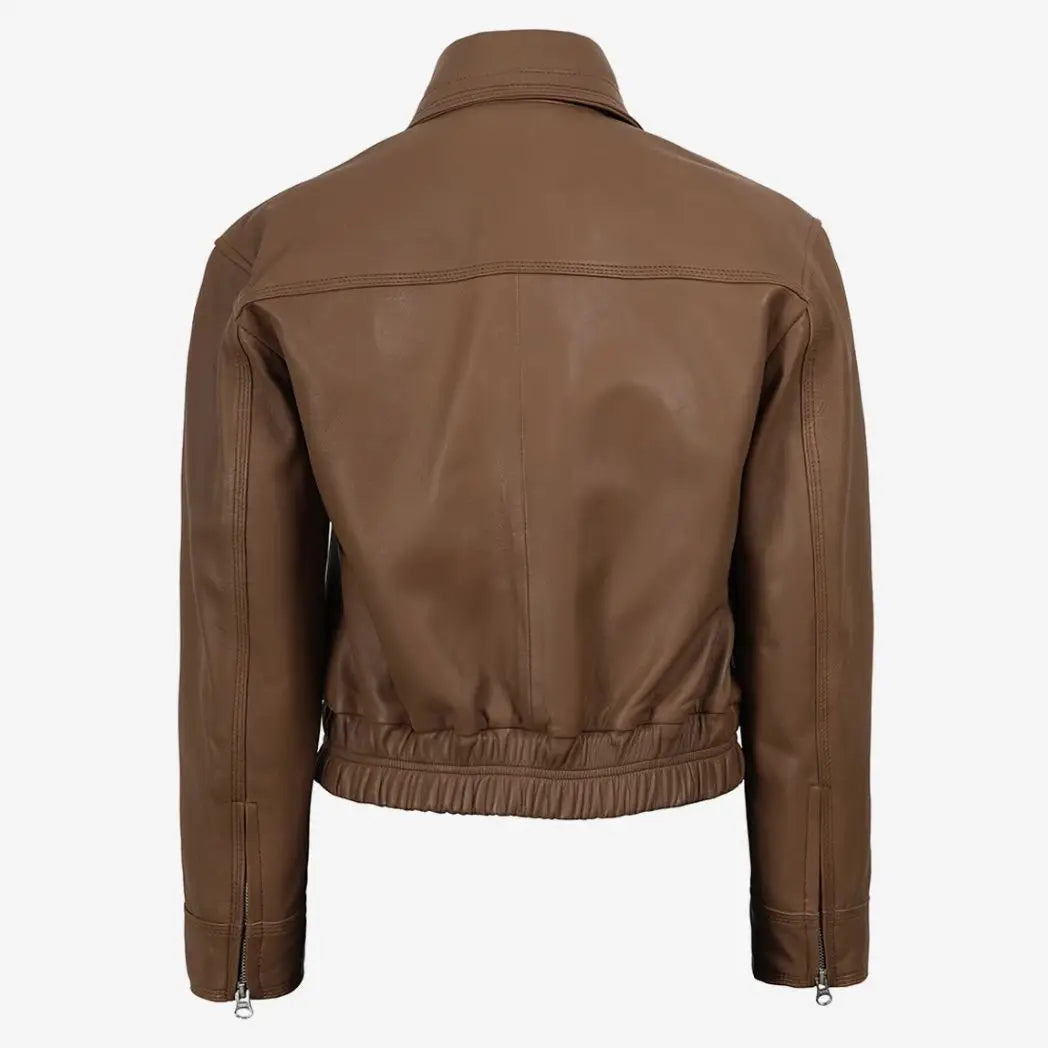 Sowachi Women's Light Brown Real Lambskin Leather Bomber Jacket