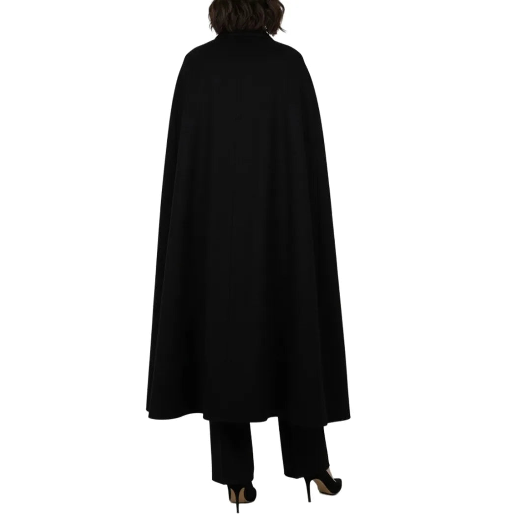 Sowachi Women's Long Black Wool Cape Coat