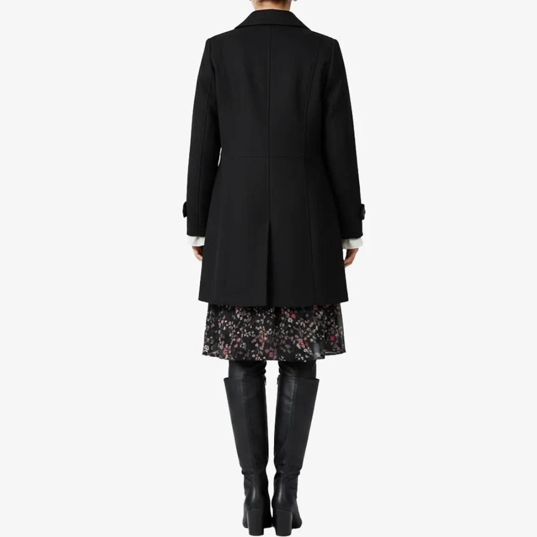 Sowachi Women's Mid Length Black Wool Coat