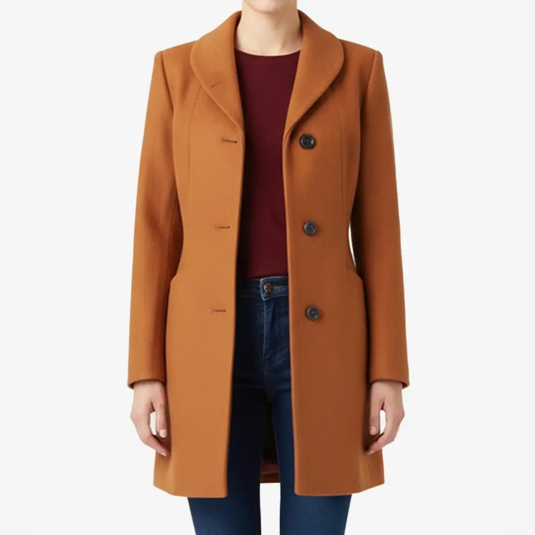 Sowachi Women’s Mid Length Rust Wool Coat