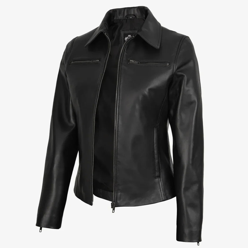 Sowachi Women's Real Black Harrington Lambskin Leather Jacket