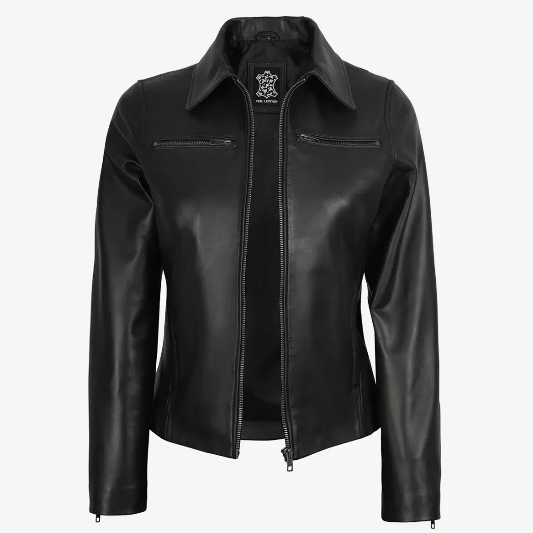 Sowachi Women's Real Black Harrington Lambskin Leather Jacket