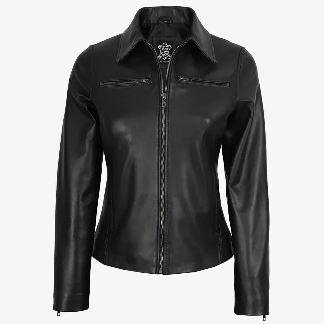 Sowachi Women's Real Black Harrington Lambskin Leather Jacket