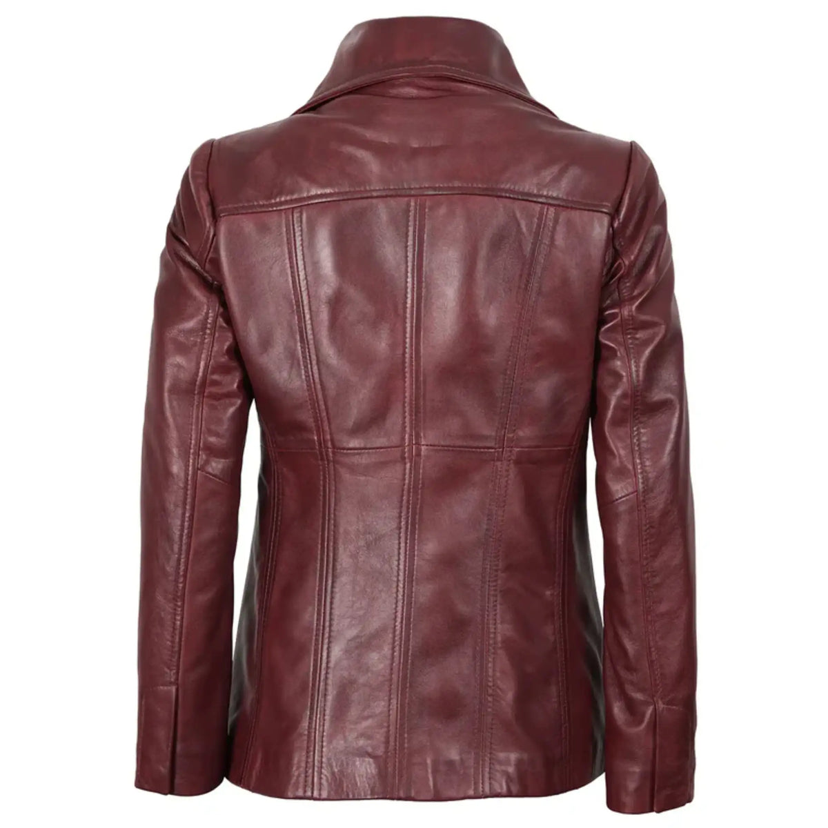 Sowachi Marvelle - Women's Maroon Three Button Leather Blazer