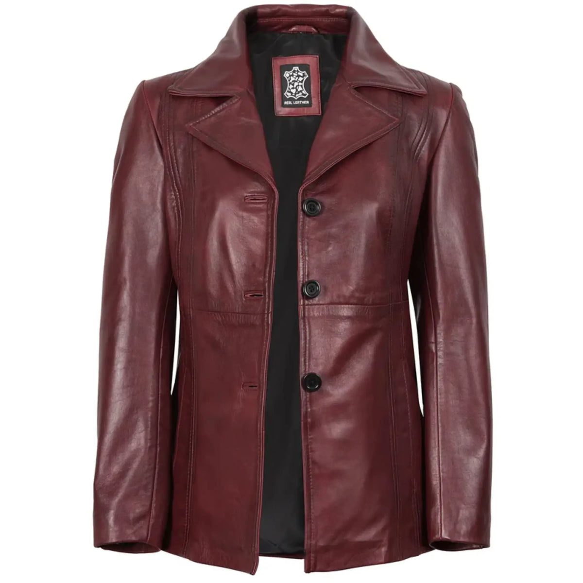 Sowachi Marvelle - Women's Maroon Three Button Leather Blazer