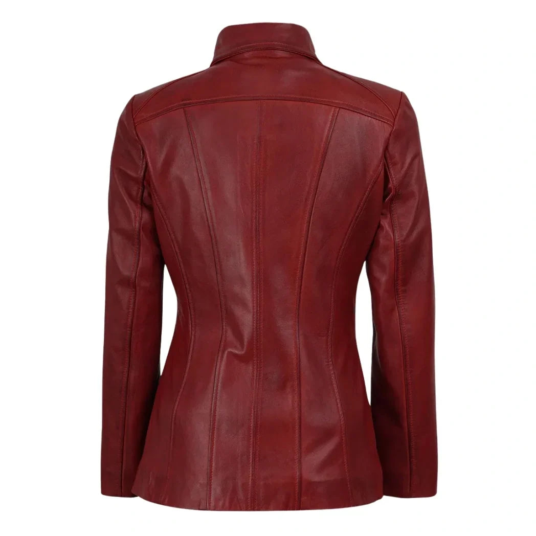 Sowachi Women's Red 3/4 Sheepskin Leather Car Coat