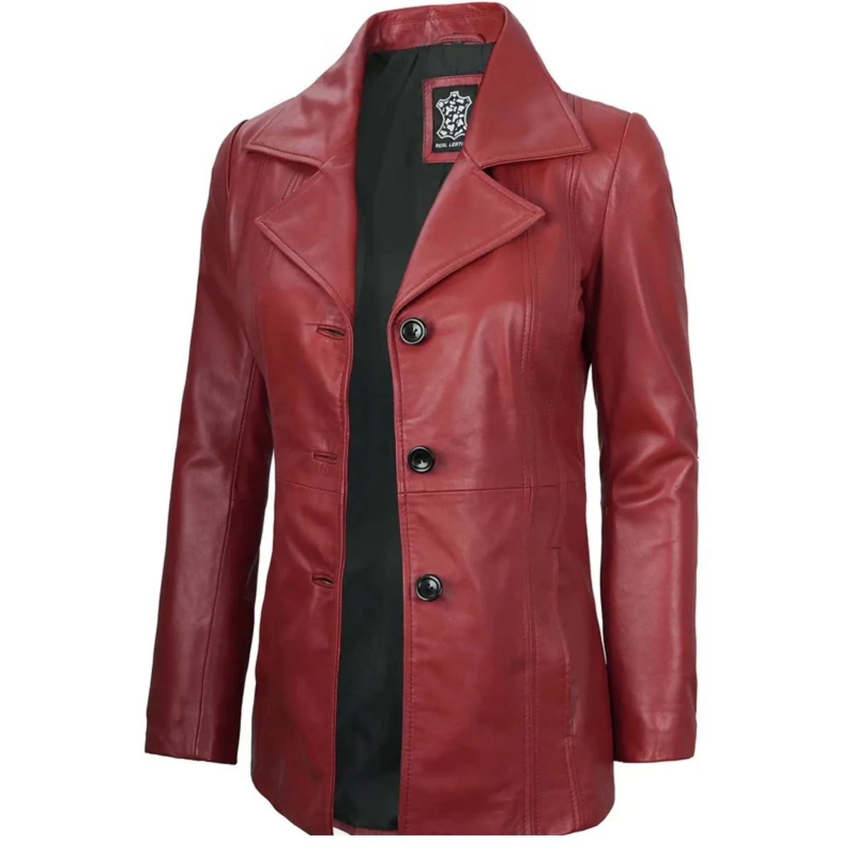 Sowachi Marvelle - Women's Red Three Button Sheepskin Leather Blazer