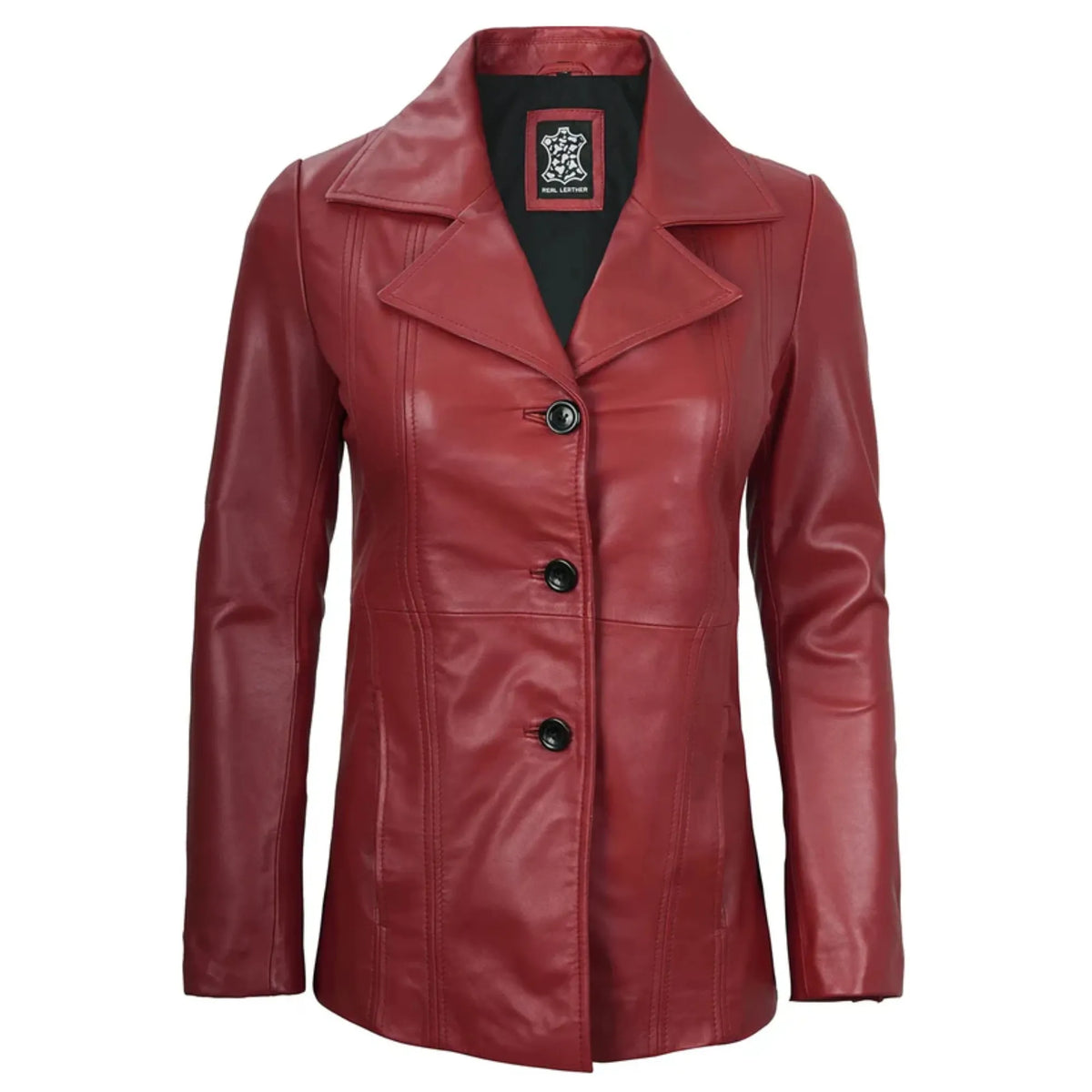 Sowachi Marvelle - Women's Red Three Button Sheepskin Leather Blazer