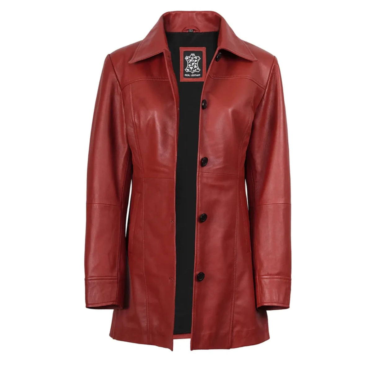 Sowachi Women's Red Real Leather Car Coat