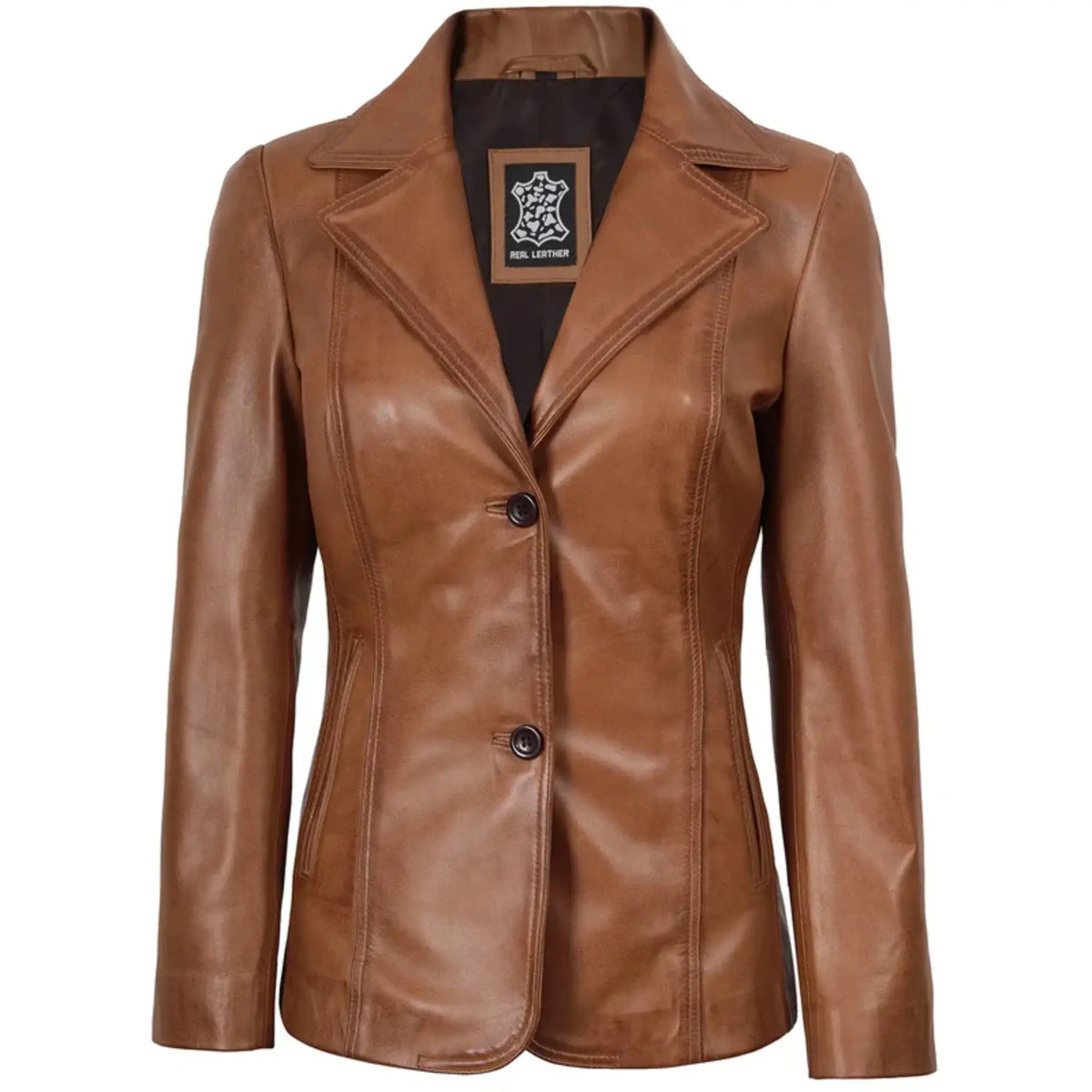 Sowachi Velisse - Women's Tan Brown Two Button Leather Blazer