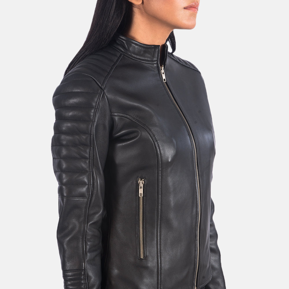 Sowachi Adalyn Quilted Black Leather Biker Jacket
