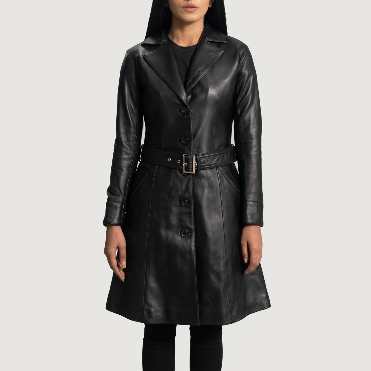 Sowachi Moonlight Black Leather Trench Coat