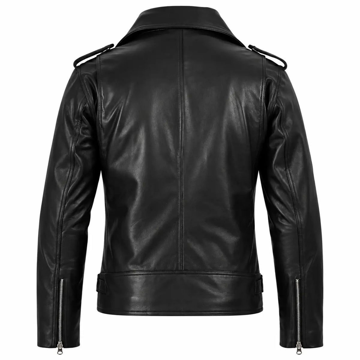 Sowachi Men's Black Asymmetrical Belted Biker Leather Jacket