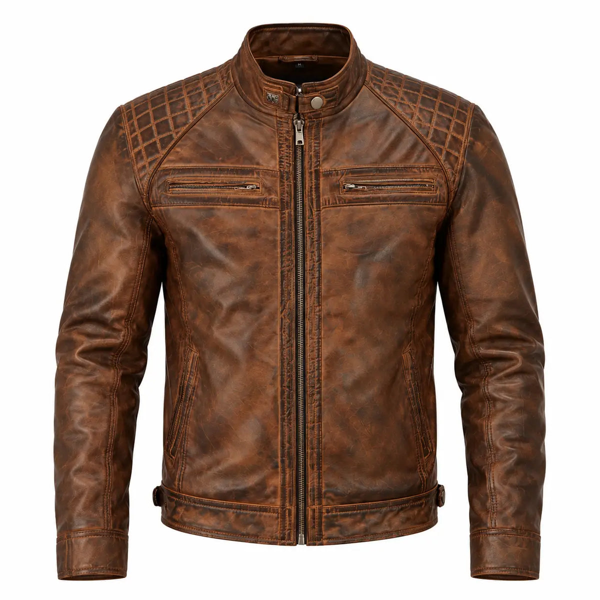 Sowachi Alex - Men Distressed Brown Cafe Racer Leather Jacket