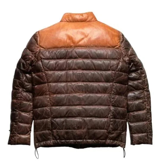 Sowachi Men's Real Sheepskin Leather Brown Puffer Jacket