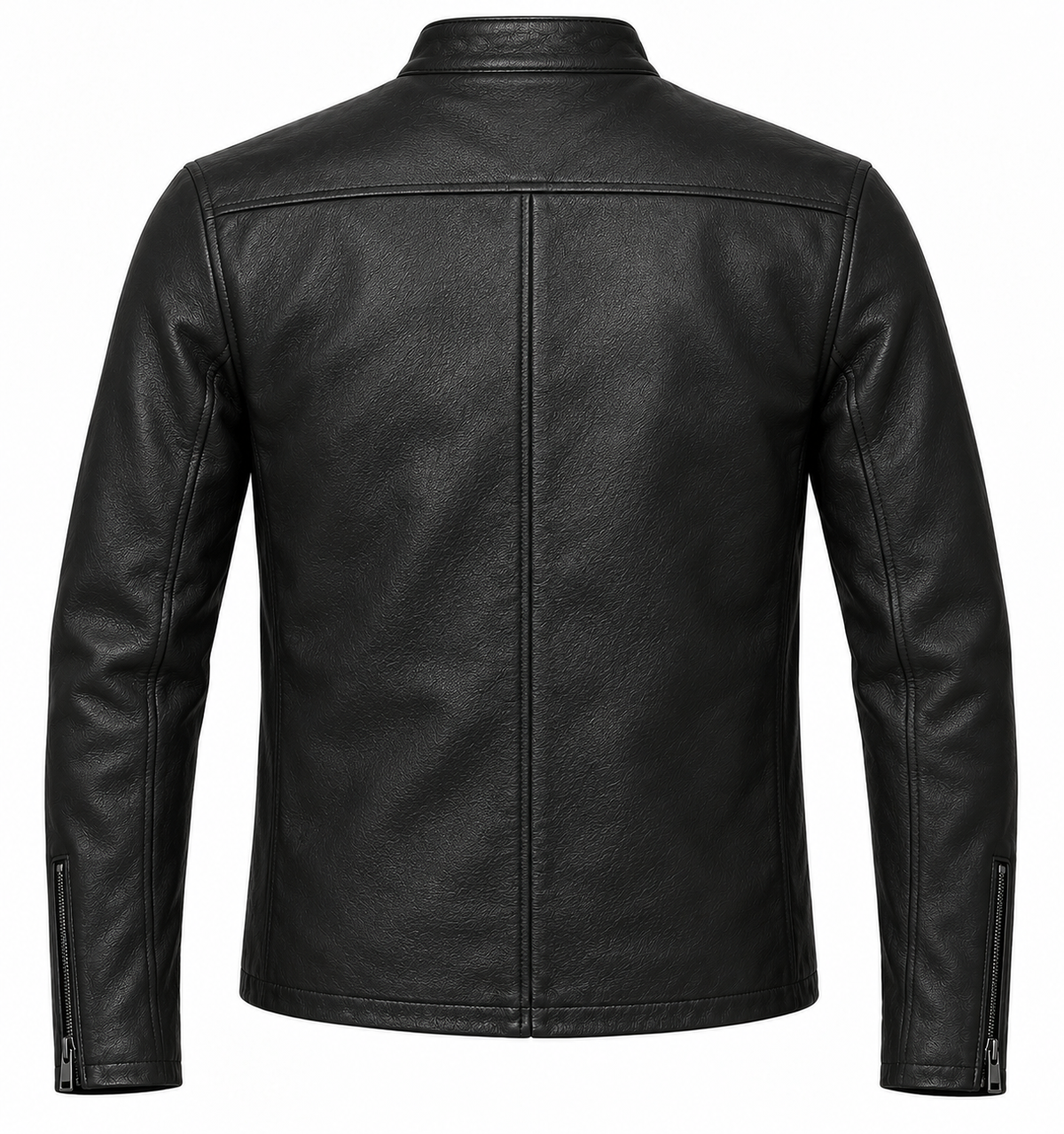 Men’s Black Sheepskin Leather Stand-Collar Cafe Racer Jacket — J001