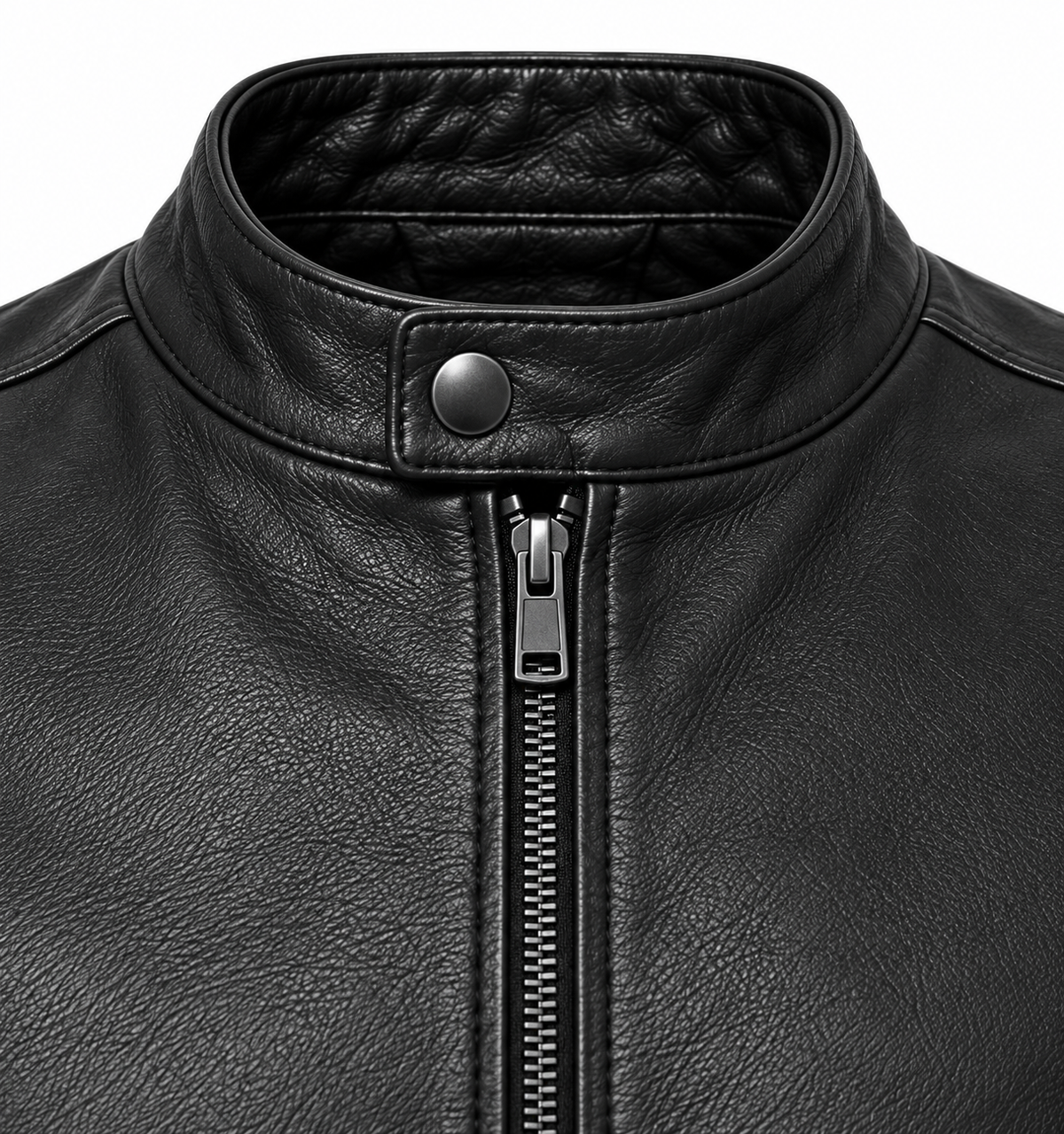 Men’s Black Sheepskin Leather Stand-Collar Cafe Racer Jacket — J001